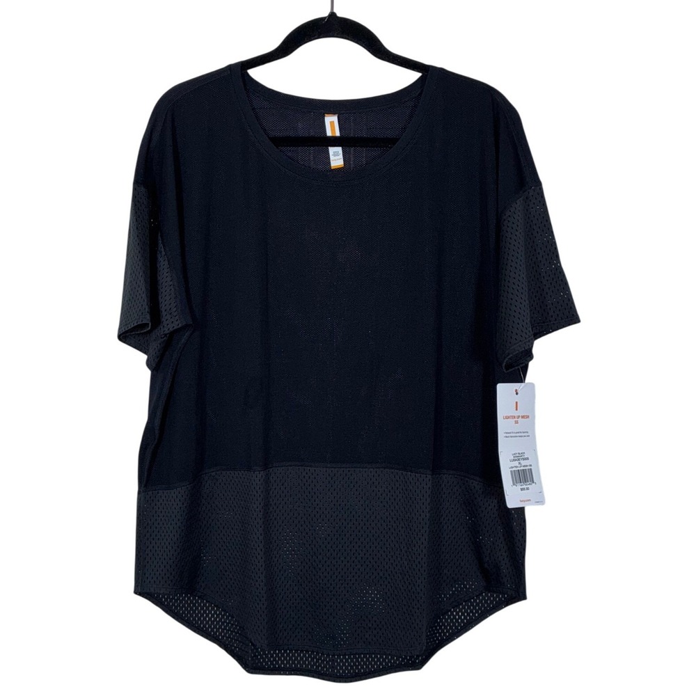 Lucy Black Mesh Lighten Up Activewear Top XL Short Sleeve Relaxed Athleisure Tee